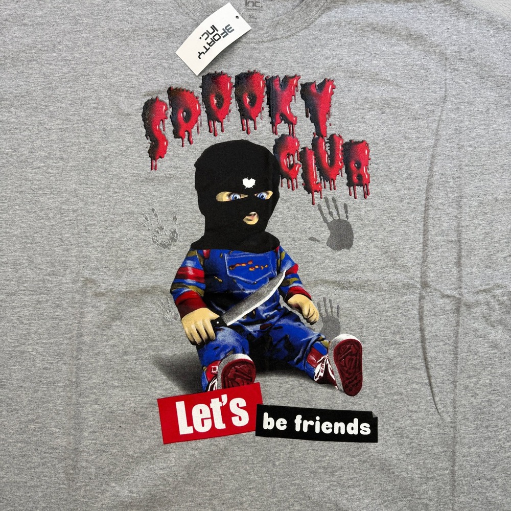 3FORTY INC Spooky Club T Shirt‎ Mens 3XL Gray Killer Doll Graphic Horror